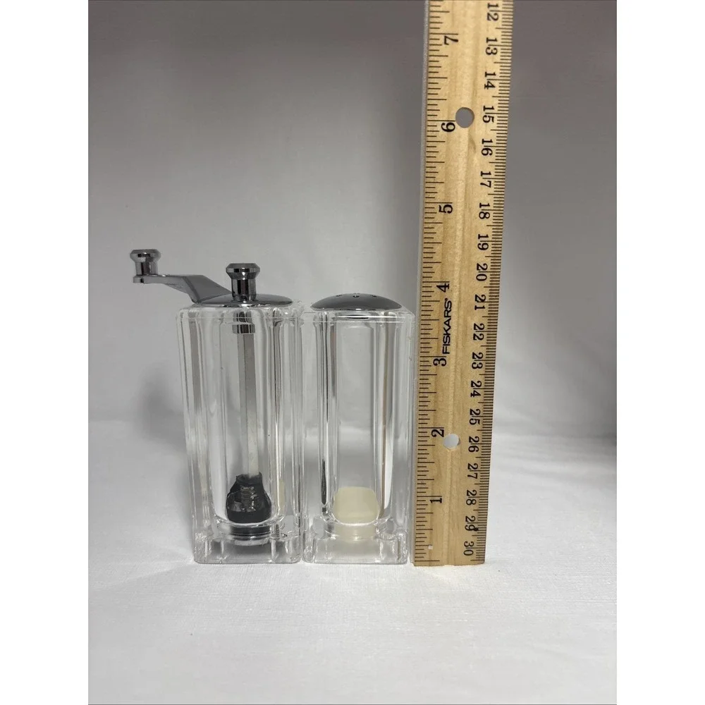Vintage Clear Acrylic Plastic MCM Rectangle Saltshaker Pepper Grinder 3.5